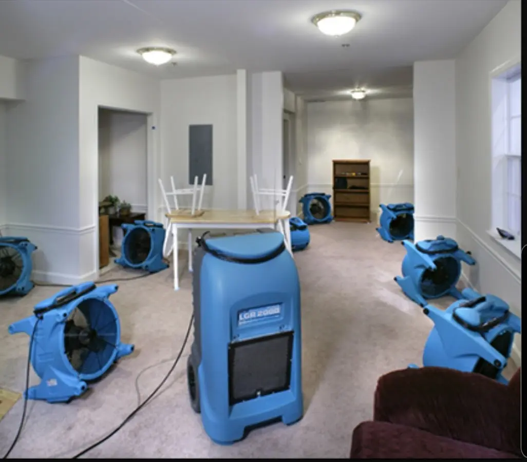 Air movers and dehumidifier setup for Water Extraction & Removal in Saline